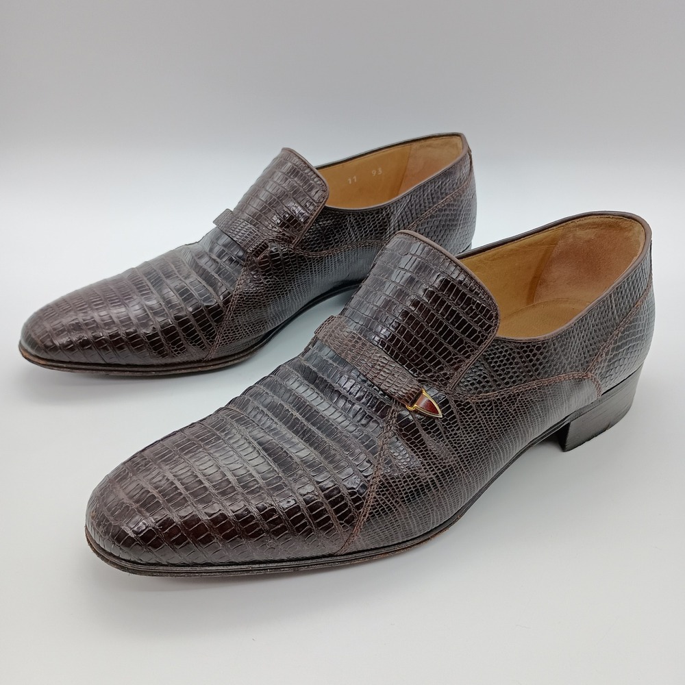 Moreschi Mens Brown Lizard Skin Loafers Made in Italy Exotic Leather Shoes 11